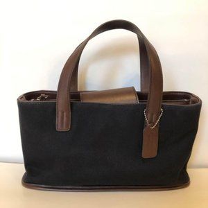 Vintage COACH Black Canvas Authentic Shoulder Bag Brown Leather